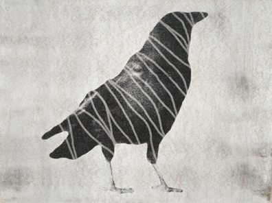 Holly Roberts - Large Crow Standing (with Stripes)